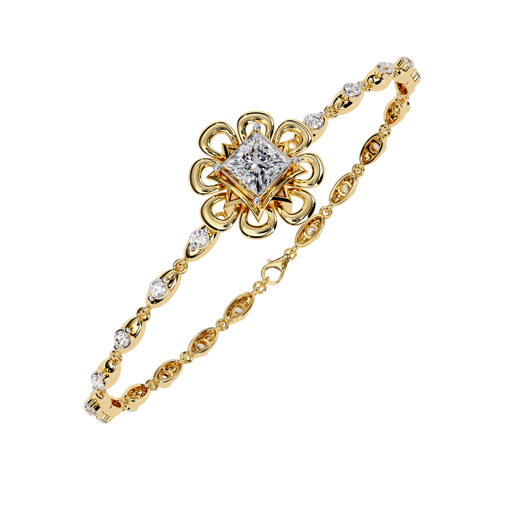 Solitairekart 2.11ct Floral Halo Princess Cut Natural Diamond Bracelet-H Color, VS1 Clarity